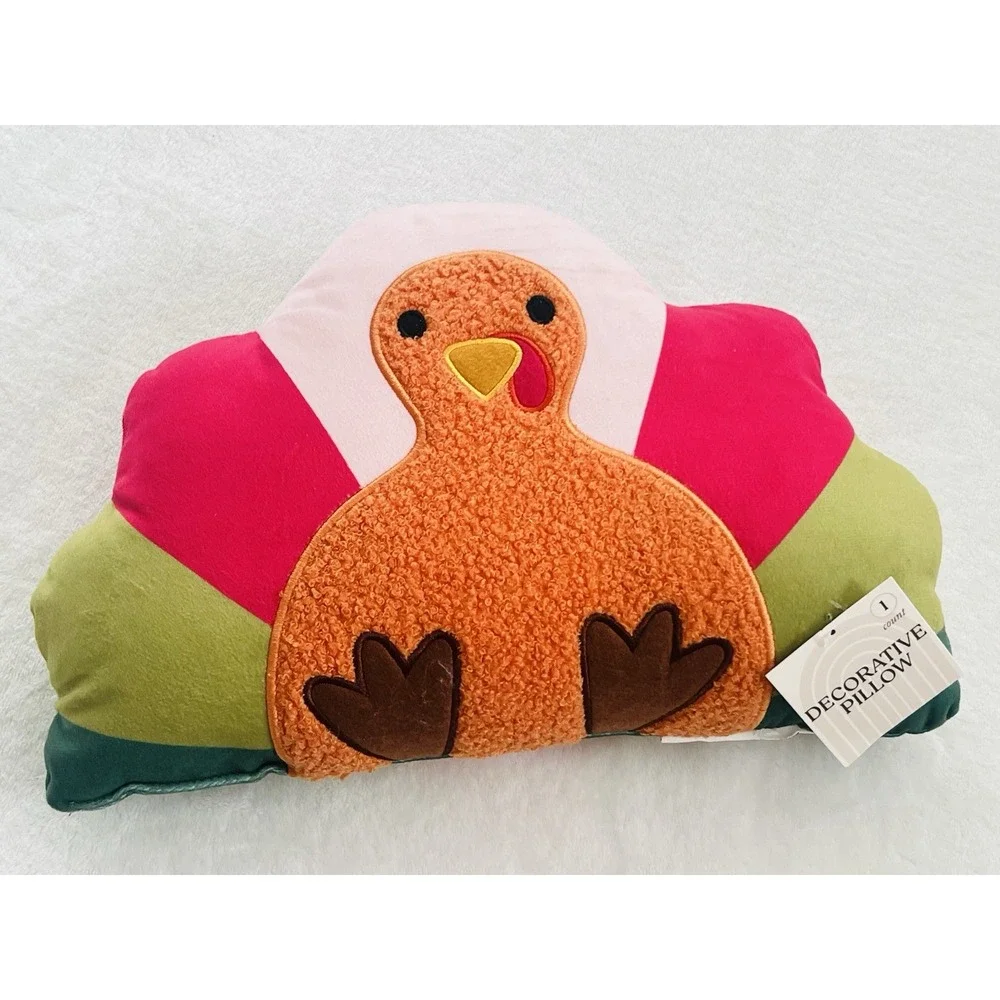 Turkey Shaped Thanksgiving Fall‎ Seasonal Holiday Decor Sherpa Decorative Pillow